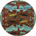 Round Animal Light Blue Traditional Rug, tr707lblu