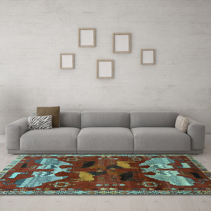 Machine Washable Animal Light Blue Traditional Rug in a Living Room, wshtr707lblu