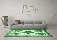 Machine Washable Persian Emerald Green Traditional Rug, wshtr708emgrn