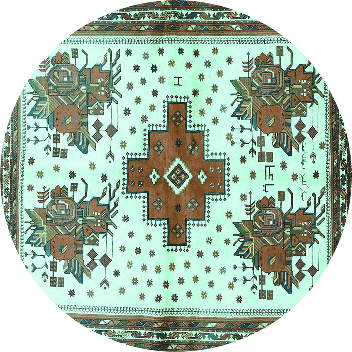 Round Machine Washable Persian Turquoise Traditional Area Rugs, wshtr708turq