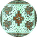 Round Machine Washable Persian Turquoise Traditional Area Rugs, wshtr708turq