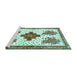 Sideview of Machine Washable Persian Turquoise Traditional Area Rugs, wshtr708turq