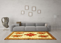 Machine Washable Persian Yellow Traditional Rug, wshtr708yw