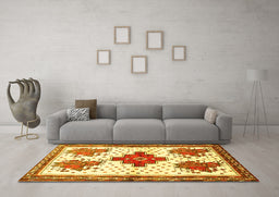 Machine Washable Persian Yellow Traditional Rug in a Living Room, wshtr708yw