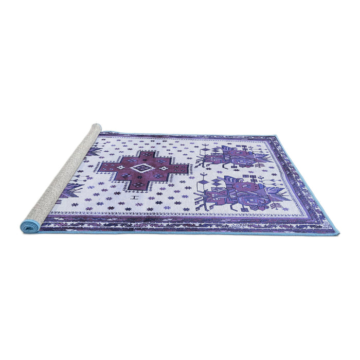 Sideview of Machine Washable Persian Blue Traditional Rug, wshtr708blu