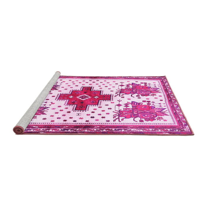 Sideview of Machine Washable Persian Pink Traditional Rug, wshtr708pnk