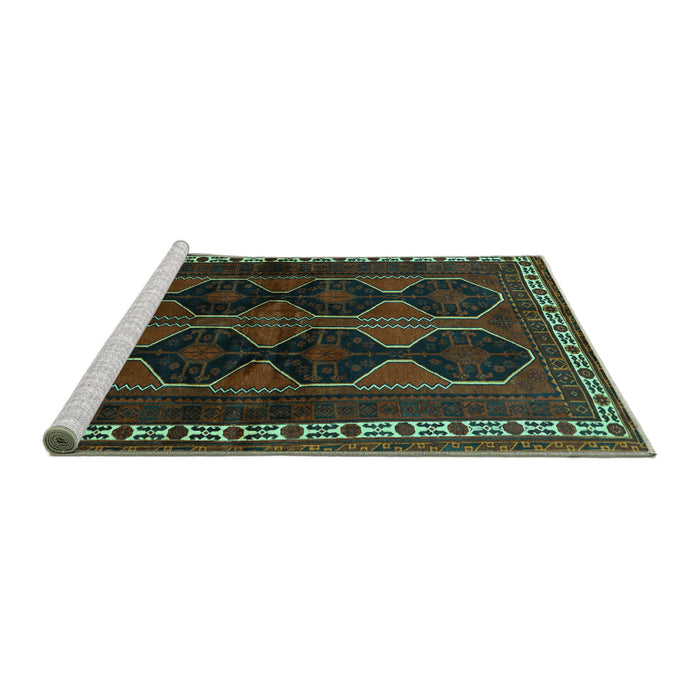 Sideview of Machine Washable Persian Turquoise Traditional Area Rugs, wshtr709turq