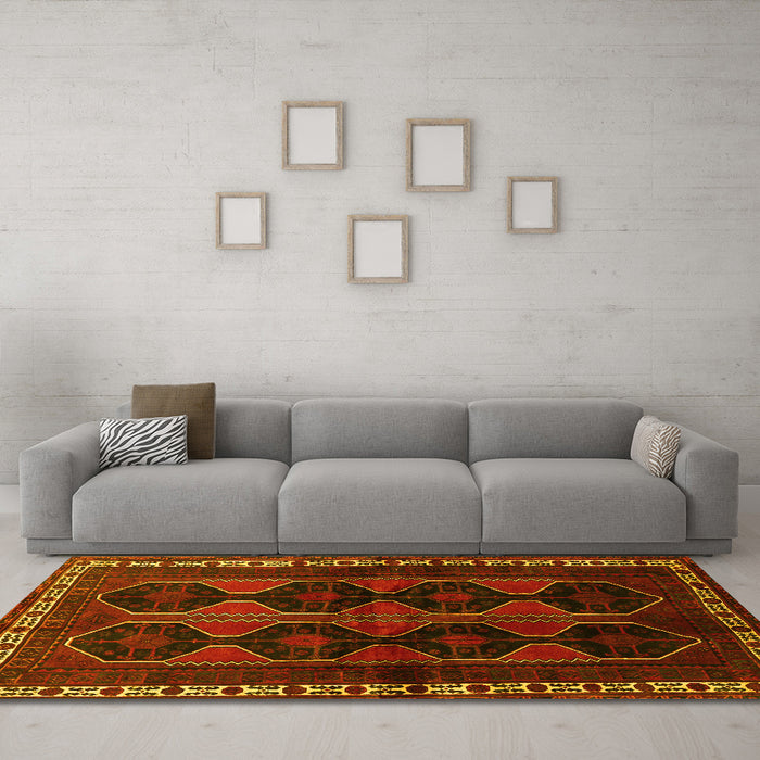 Machine Washable Persian Yellow Traditional Rug in a Living Room, wshtr709yw