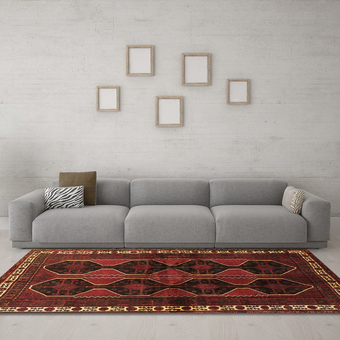 Machine Washable Persian Brown Traditional Rug in a Living Room,, wshtr709brn