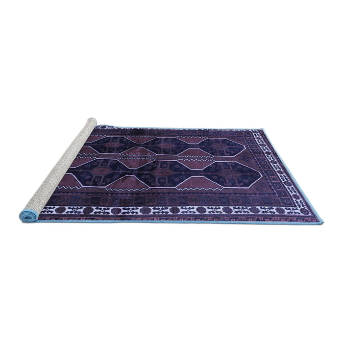 Sideview of Machine Washable Persian Blue Traditional Rug, wshtr709blu