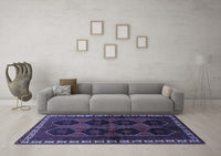 Machine Washable Persian Blue Traditional Rug, wshtr709blu