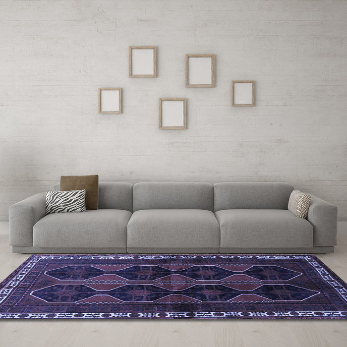 Machine Washable Persian Blue Traditional Rug in a Living Room, wshtr709blu