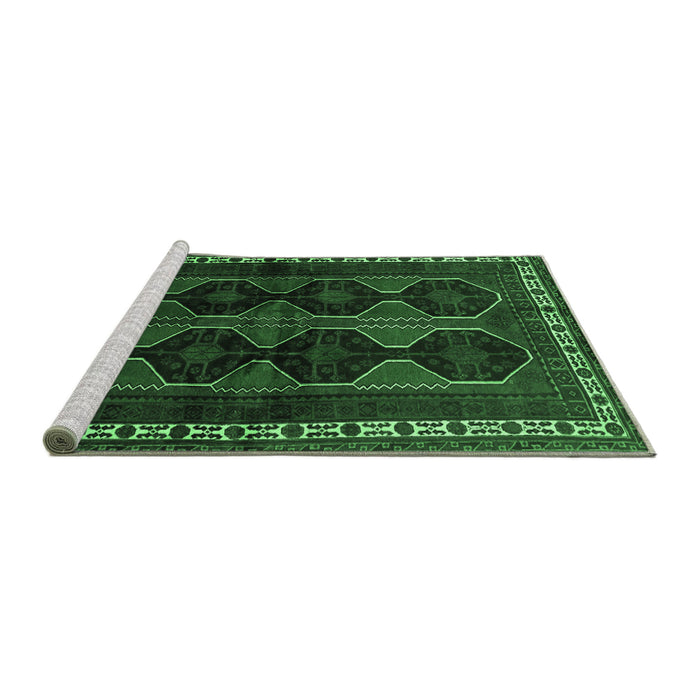 Sideview of Machine Washable Persian Emerald Green Traditional Area Rugs, wshtr709emgrn