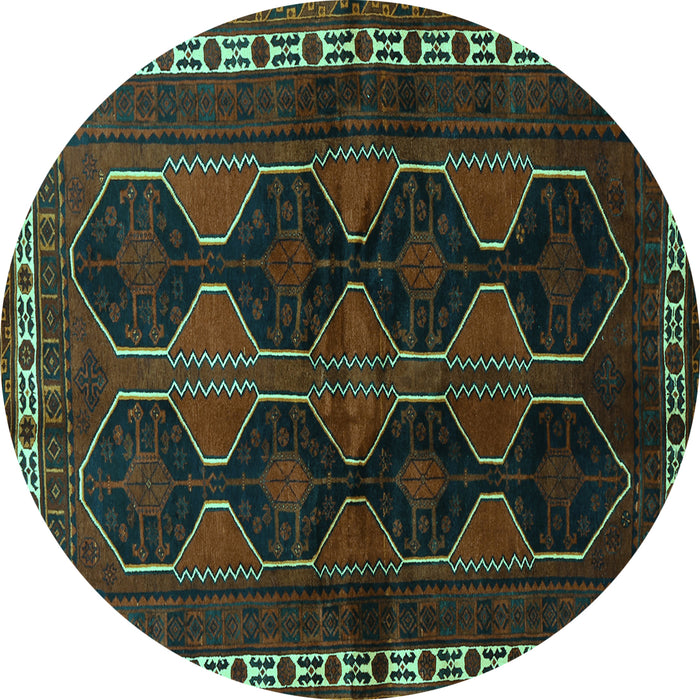 Round Persian Turquoise Traditional Rug, tr709turq