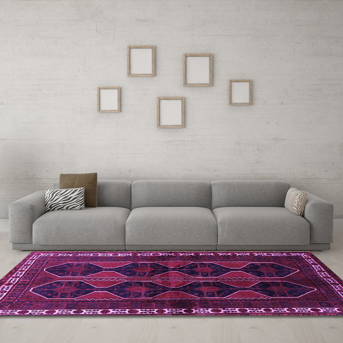 Machine Washable Persian Purple Traditional Area Rugs in a Living Room, wshtr709pur
