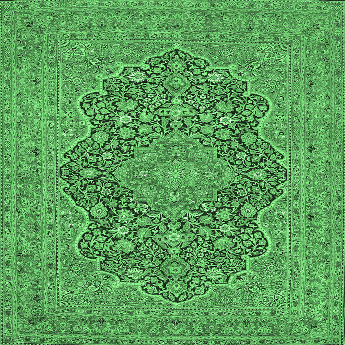 Square Machine Washable Persian Emerald Green Traditional Area Rugs, wshtr70emgrn
