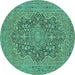 Round Machine Washable Persian Turquoise Traditional Area Rugs, wshtr70turq