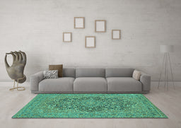 Machine Washable Persian Turquoise Traditional Area Rugs in a Living Room,, wshtr70turq