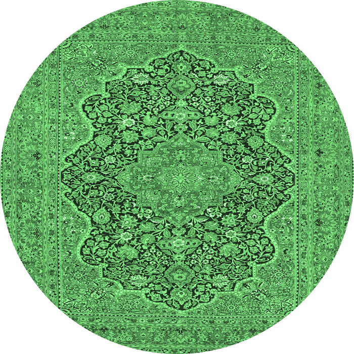 Round Machine Washable Persian Emerald Green Traditional Area Rugs, wshtr70emgrn