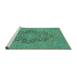 Sideview of Machine Washable Persian Turquoise Traditional Area Rugs, wshtr70turq