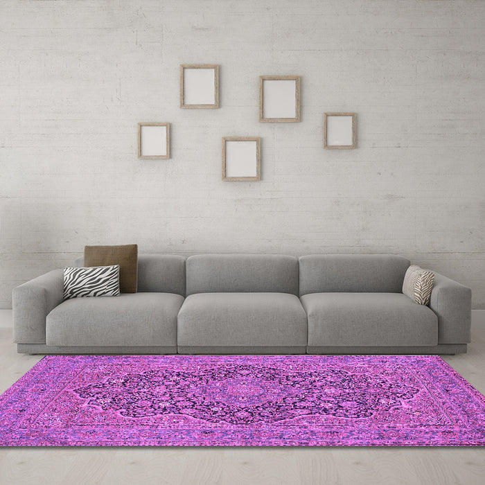 Machine Washable Persian Purple Traditional Area Rugs in a Living Room, wshtr70pur