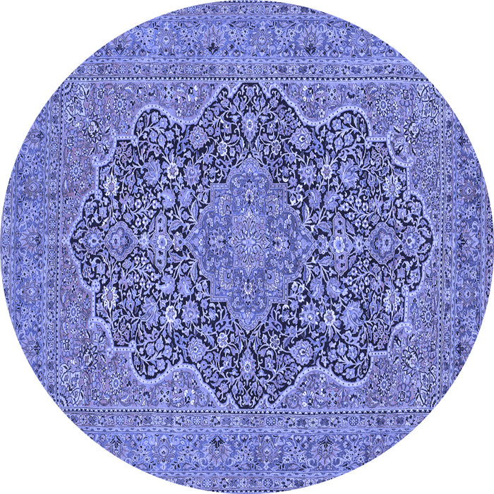 Round Machine Washable Persian Blue Traditional Rug, wshtr70blu