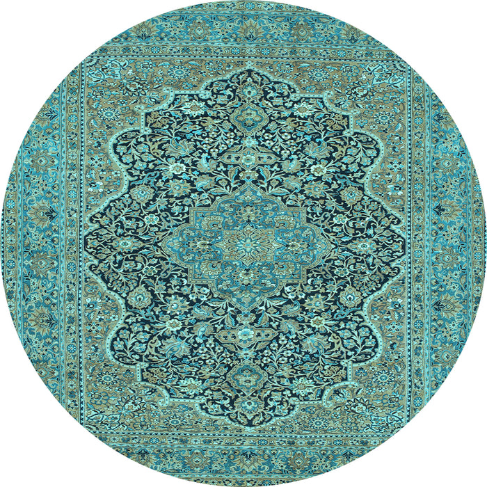 Round Machine Washable Persian Light Blue Traditional Rug, wshtr70lblu