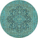 Round Machine Washable Persian Light Blue Traditional Rug, wshtr70lblu