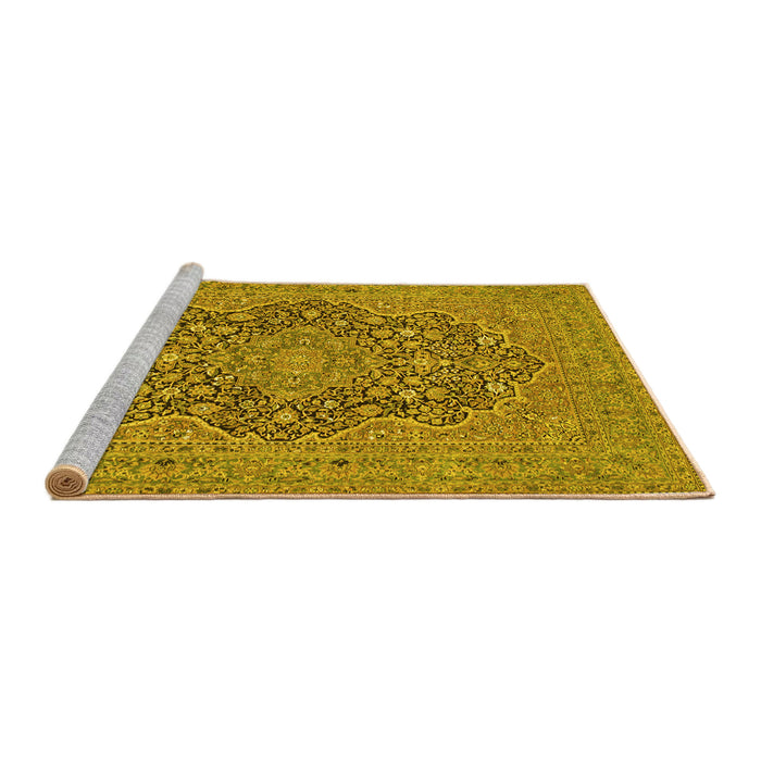 Sideview of Machine Washable Persian Yellow Traditional Rug, wshtr70yw