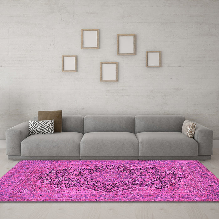 Machine Washable Persian Pink Traditional Rug in a Living Room, wshtr70pnk