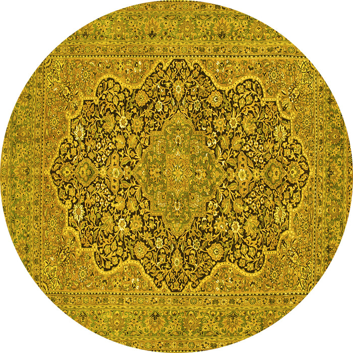 Round Persian Yellow Traditional Rug, tr70yw