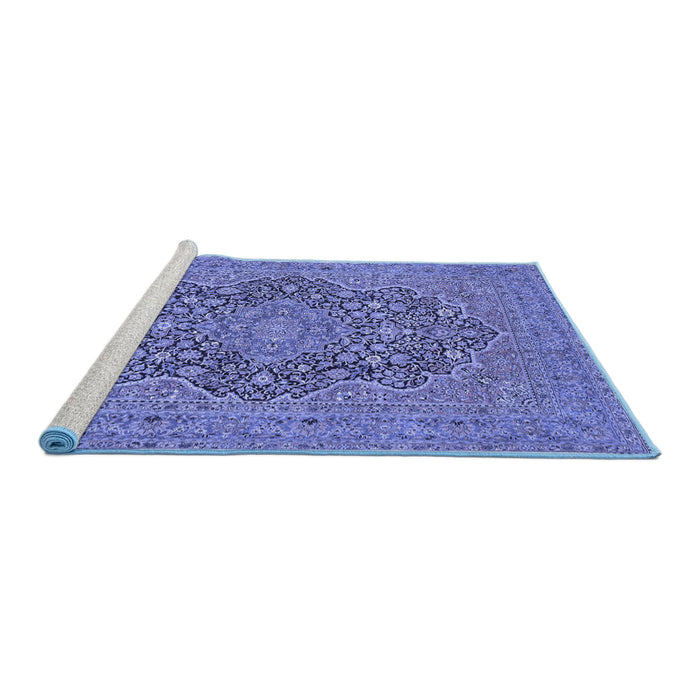 Sideview of Machine Washable Persian Blue Traditional Rug, wshtr70blu
