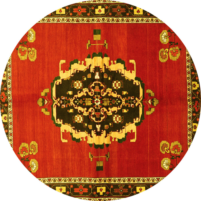 Round Medallion Yellow Traditional Rug, tr710yw