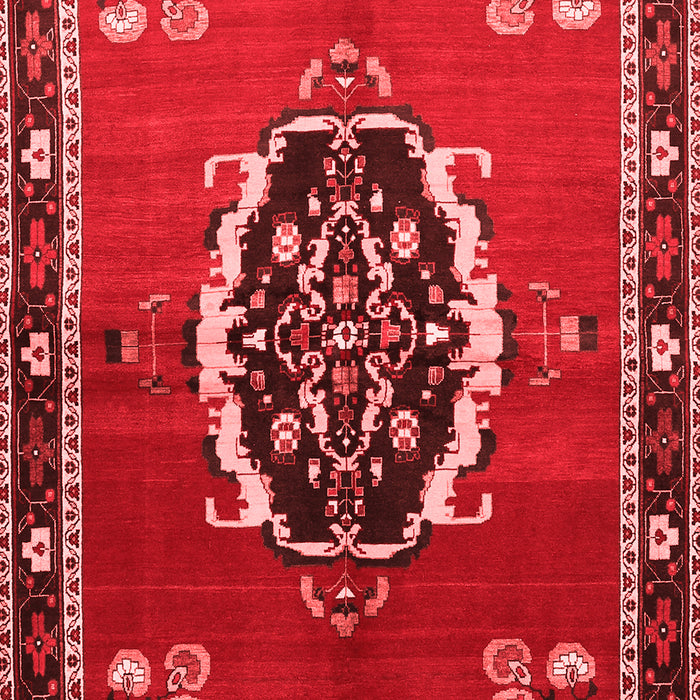 Machine Washable Medallion Red Traditional Rug, wshtr710red