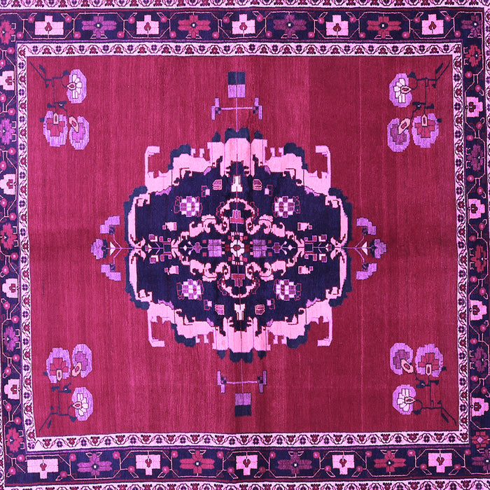 Square Machine Washable Medallion Purple Traditional Area Rugs, wshtr710pur