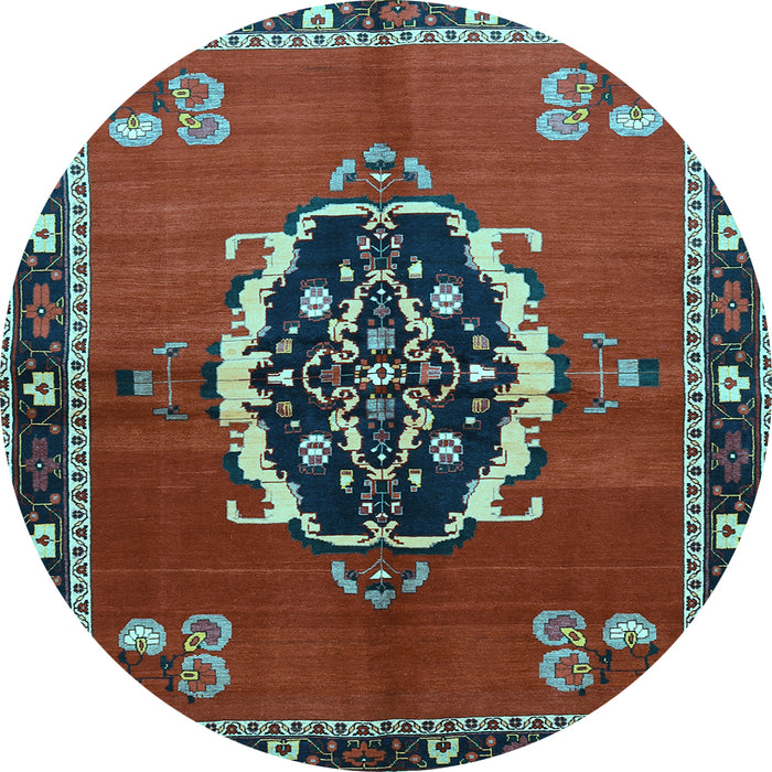 Round Medallion Light Blue Traditional Rug, tr710lblu