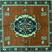 Square Machine Washable Medallion Turquoise Traditional Area Rugs, wshtr710turq