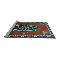 Sideview of Machine Washable Medallion Light Blue Traditional Rug, wshtr710lblu