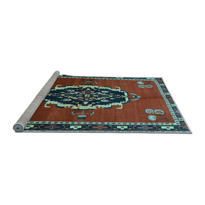 Sideview of Machine Washable Medallion Light Blue Traditional Rug, wshtr710lblu