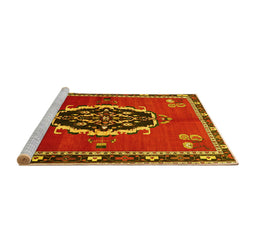 Sideview of Machine Washable Medallion Yellow Traditional Rug, wshtr710yw