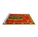 Sideview of Machine Washable Medallion Yellow Traditional Rug, wshtr710yw