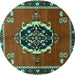 Round Machine Washable Medallion Turquoise Traditional Area Rugs, wshtr710turq