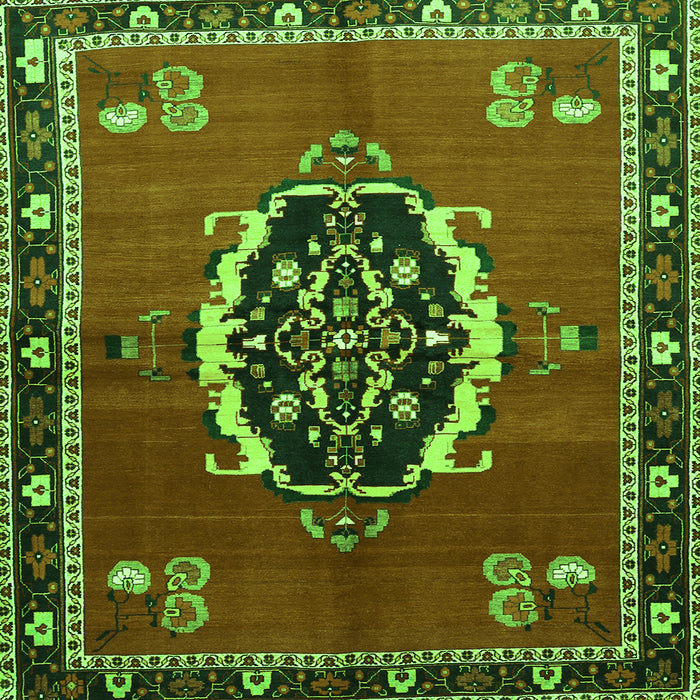 Round Machine Washable Medallion Green Traditional Area Rugs, wshtr710grn