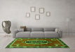 Machine Washable Medallion Green Traditional Area Rugs in a Living Room,, wshtr710grn