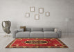 Machine Washable Medallion Brown Traditional Rug in a Living Room,, wshtr710brn