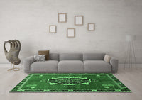 Machine Washable Medallion Emerald Green Traditional Rug, wshtr710emgrn