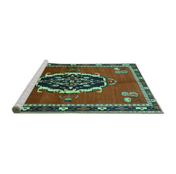 Sideview of Machine Washable Medallion Turquoise Traditional Area Rugs, wshtr710turq