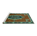 Sideview of Machine Washable Medallion Turquoise Traditional Area Rugs, wshtr710turq