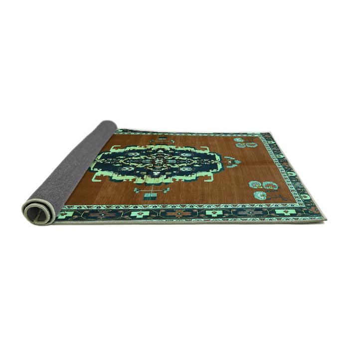 Sideview of Medallion Turquoise Traditional Rug, tr710turq