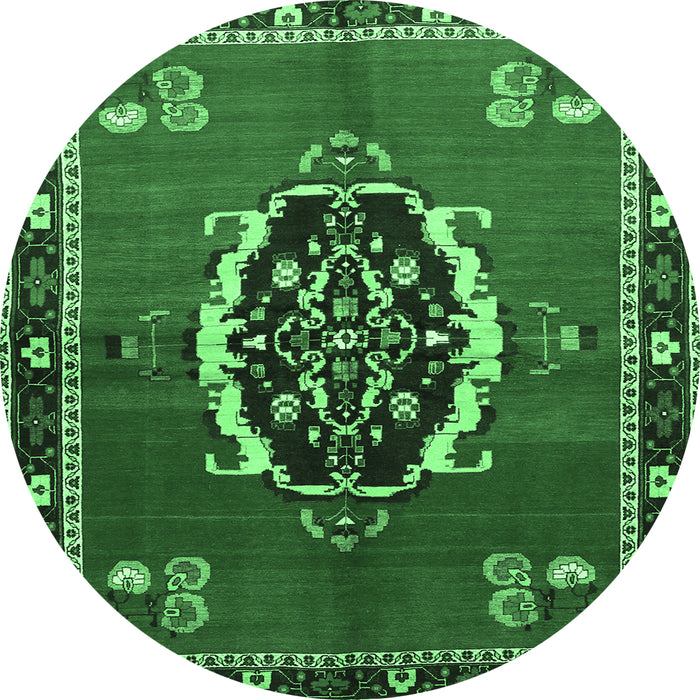 Round Machine Washable Medallion Emerald Green Traditional Area Rugs, wshtr710emgrn